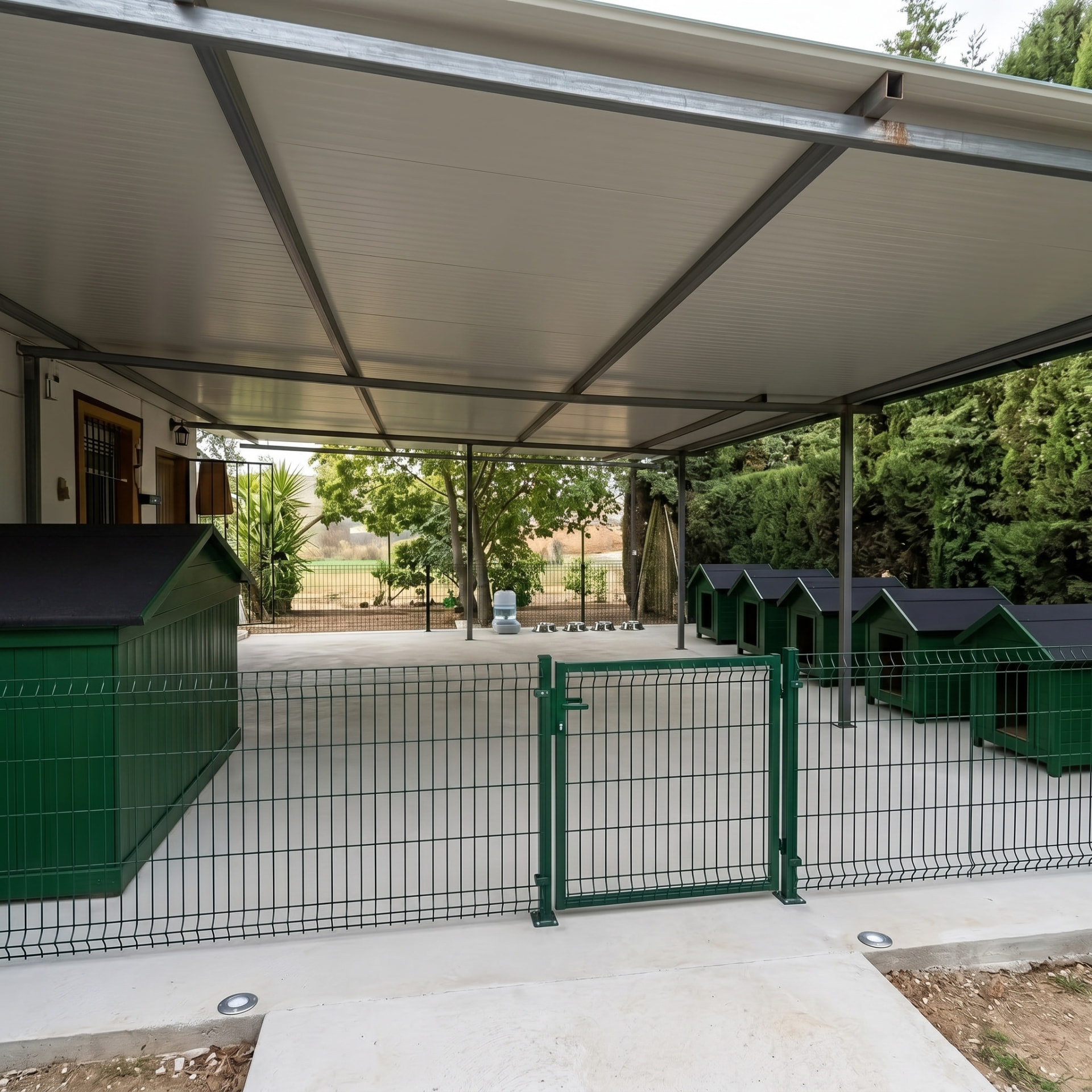 Zona de descanso exterior con casetas protegidas